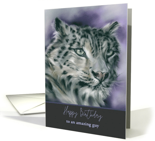 Personalized Birthday for Him Snow Leopard Wildlife Pastel Art card