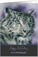 Personalized Birthday for Him Snow Leopard Wildlife Pastel Art card