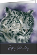 Happy Birthday Snow Leopard Wildlife Pastel Animal Art card