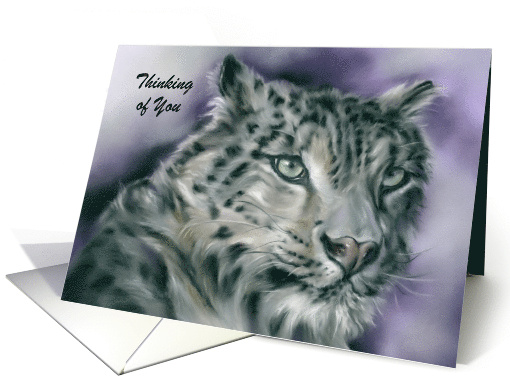 Custom Thinking of You Snow Leopard Wildlife Pastel Animal Art card