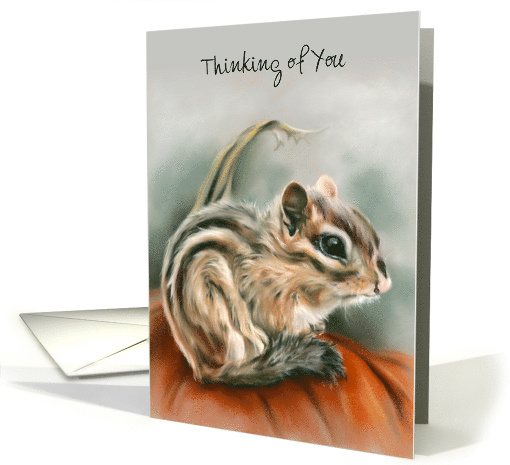 Custom Thinking of You Chipmunk Autumn Pumpkin Pastel Art card