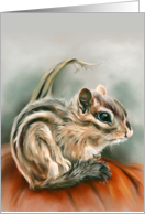 Any Occasion Cute Chipmunk Autumn Pumpkin Pastel Art Blank card