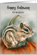 Custom Relative Halloween Grandson Chipmunk Autumn Pumpkin Art card