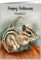 Personalized Name Halloween Chipmunk Autumn Pumpkin Art M card