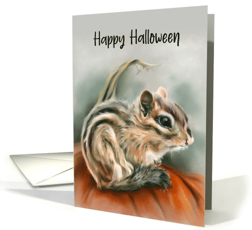 Happy Halloween Chipmunk Autumn Pumpkin Pastel Art card (1686776)