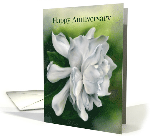 Wedding Anniversary Gardenia White Blossom Floral Pastel Art card