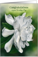 Wedding Congratulations Gardenia White Blossom Floral Pastel Art card