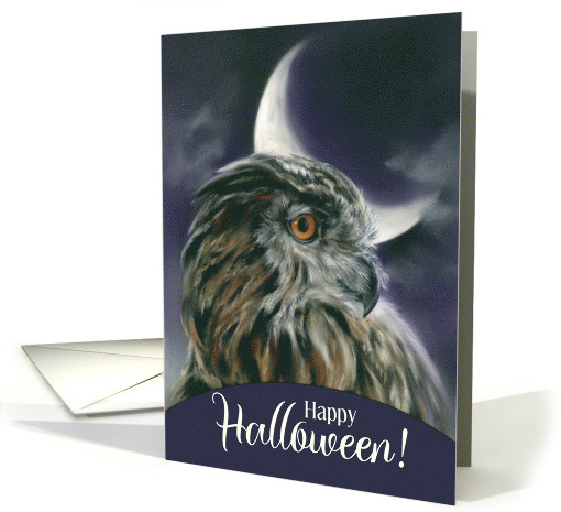 Happy Halloween Spooky Owl and Crescent Moon Pastel Art card (1688076)