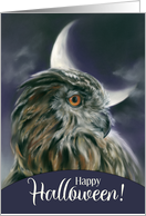 Happy Halloween Spooky Owl and Crescent Moon Pastel Art