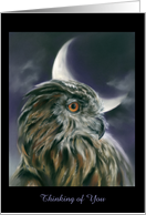 Custom Thinking of You Owl and Crescent Moon Pastel Art card