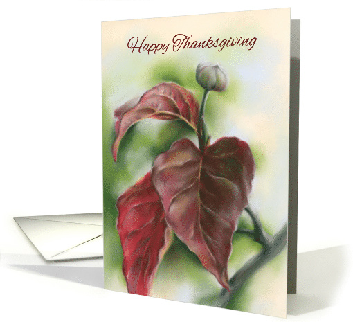 Happy Thanksgiving Autumn Red Dogwood Leaves Pastel Art card (1689200)