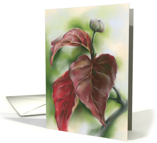 Any Occasion Autumn Red Dogwood Leaves Pastel Art Blank card (1689204)