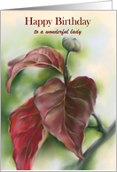Custom Birthday for Her Autumn Red Dogwood Leaves Pastel Art card