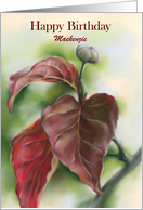 Personalized Name Birthday Autumn Red Dogwood Leaves Pastel Art M card