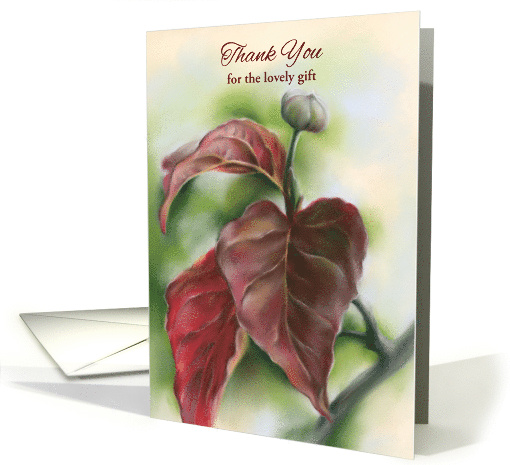 Custom Thank You for Gift Autumn Red Dogwood Leaves Pastel Art card