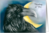 Thinking of You Custom Text Black Raven and Crescent Moon Pastel Art card