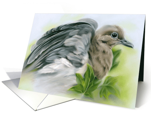 Any Occasion Mourning Dove with Ivy Pastel Bird Art Blank card