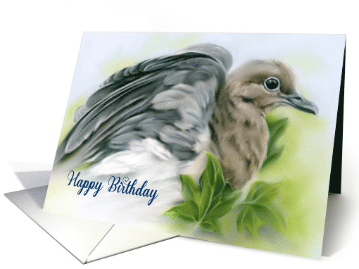 Happy Birthday Mourning Dove with Ivy Bird Pastel Art card (1690480)