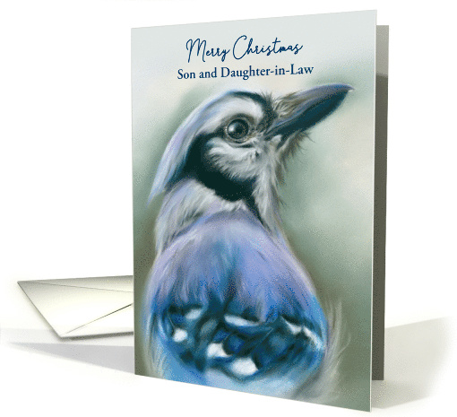 Christmas Blue Jay Son Daughter in Law Custom Relative Bird Art card