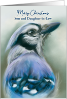 Christmas Blue Jay Son Daughter in Law Custom Relative Bird Art card