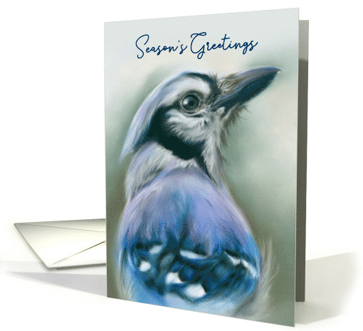 Seasons Greetings Holiday Blue Jay Pastel Bird Art card (1691020)