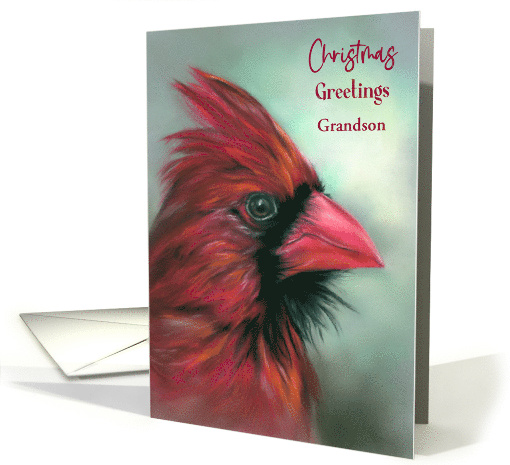 Christmas Red Male Cardinal Grandson Custom Relative Songbird Art card