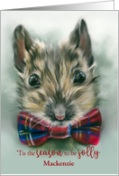 Christmas Personalized Name Cute Mouse with Red Tartan Bow M card