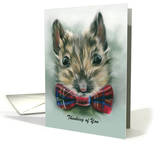 Thinking of You Custom Cute Mouse with Red Tartan Bow Animal Art card
