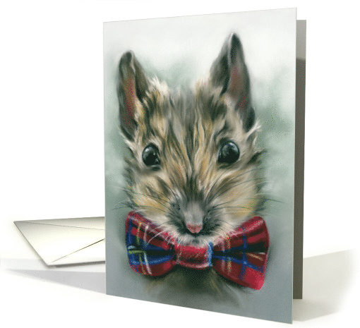 Any Occasion Cute Mouse with Red Tartan Bow Pastel Animal... (1692380)