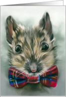 Any Occasion Cute Mouse with Red Tartan Bow Pastel Animal Art Blank card