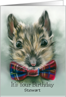 Birthday Personalized Name Cute Mouse with Red Tartan Bow Animal S card