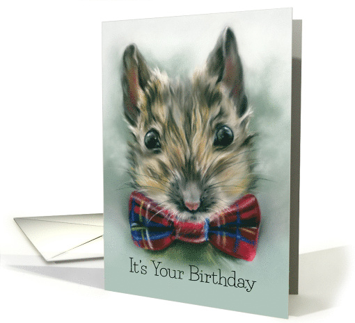 Birthday Cute Mouse with Red Tartan Bow Pastel Animal... (1692446)