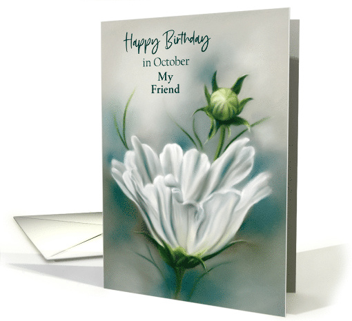 October Birthday Cosmos White Flower Friend Custom Recipient card