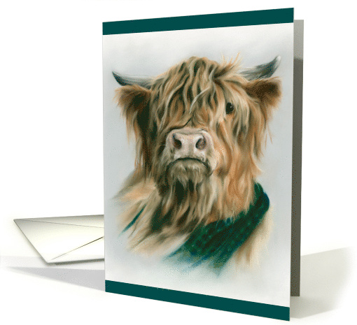 Any Occasion Highland Cow with Green and Blue Plaid... (1693546)