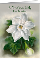 From Custom Name Christmas Wish White Narcissus Flower Pastel S card