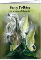 Cousin Custom Relative Birthday Autumn Milkweed Seedpods Pastel Art card