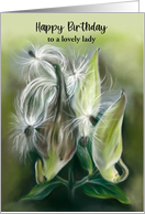 Custom Birthday for Her Autumn Milkweed Seedpods Pastel Art card