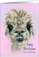 Birthday for Her Pretty Alpaca on Pink Pastel Art Custom card