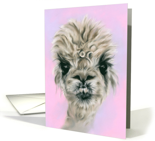 Any Occasion Pretty Alpaca on Pink Pastel Cute Animal Art Blank card