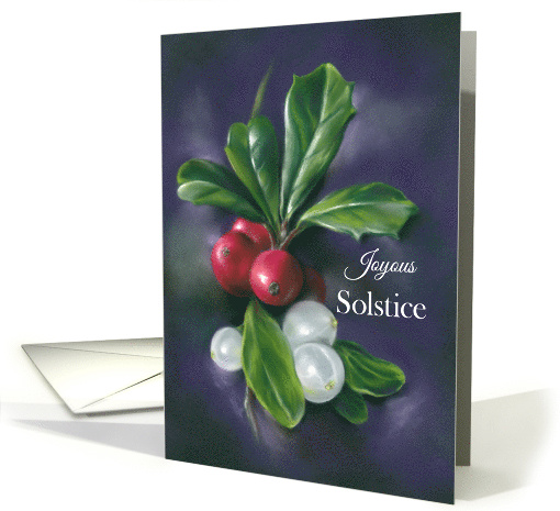 Joyous Solstice Winter Berries Holly Mistletoe Pastel Art card