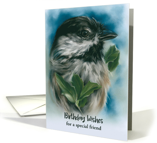 Birthday Friend Chickadee with Oak Leaves Bird Art Personalized card