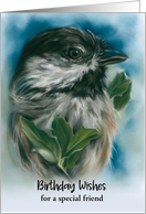 Birthday Friend Chickadee with Oak Leaves Bird Art Personalized card