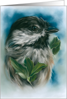 Any Occasion Chickadee with Oak Leaves Bird Pastel Art Blank card