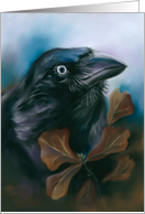 Any Occasion Raven Autumn Oak Leaves Pastel Bird Art Blank card