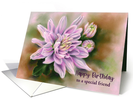 Birthday Friend Pink Chrysanthemums Flower Pastel Art... (1707036)