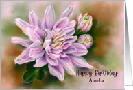 Birthday Custom Name Pink Chrysanthemums Flower Pastel Art A card