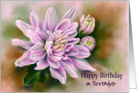 November Birthday Pink Chrysanthemums Flower Pastel Art card