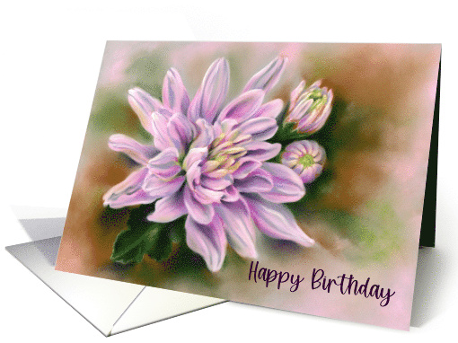 Happy Birthday Pink Chrysanthemums Flower Pastel Art card (1707042)