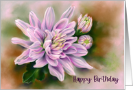 Happy Birthday Pink Chrysanthemums Flower Pastel Art card