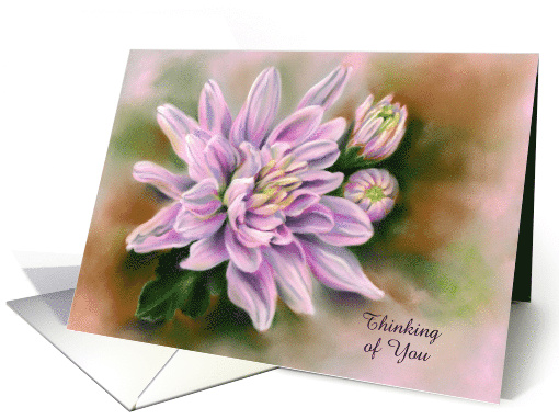 Thinking of You Pink Chrysanthemums Flower Pastel Art Custom card